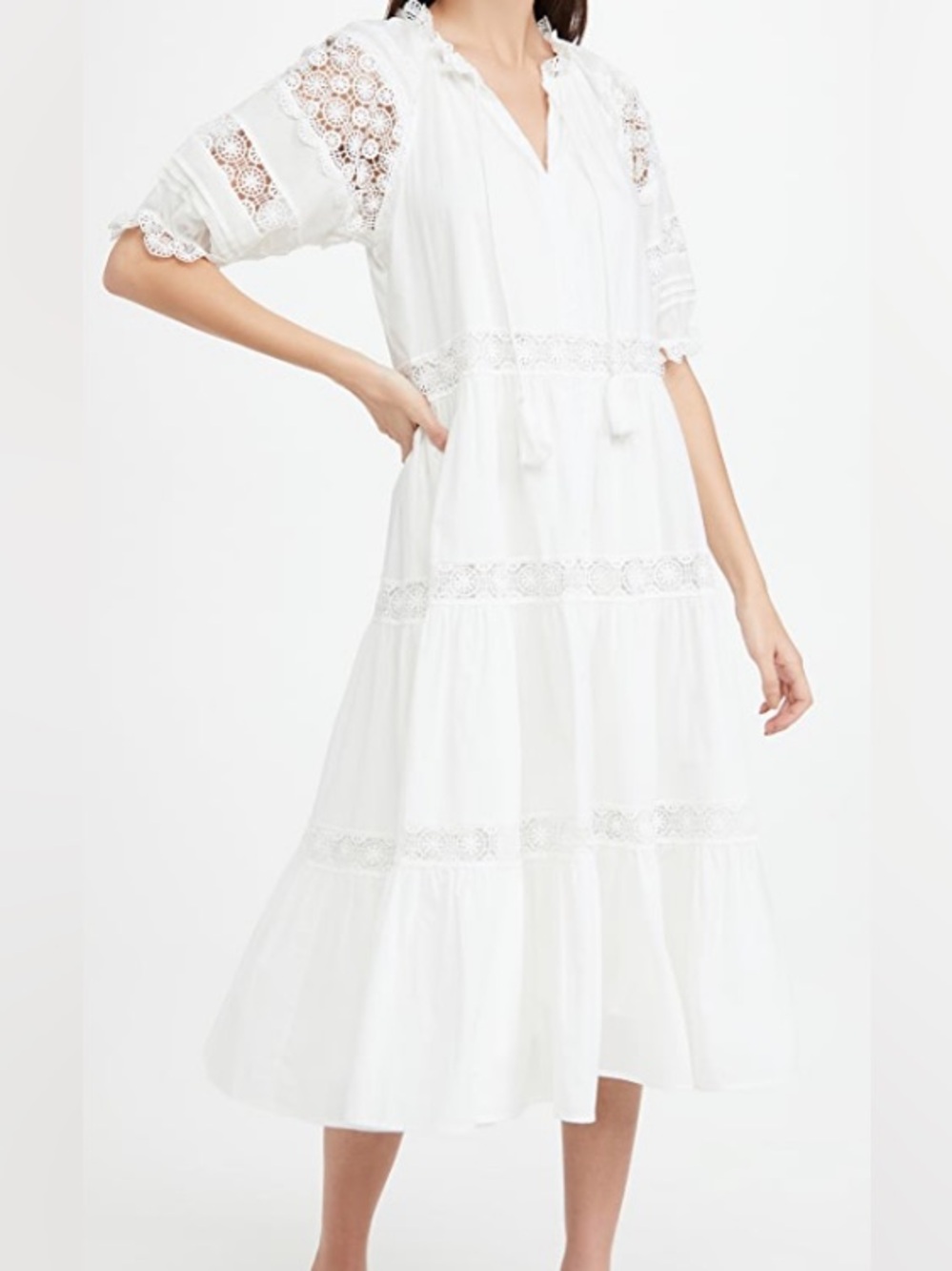En Saison White Lace-Trim Midi Dress XS